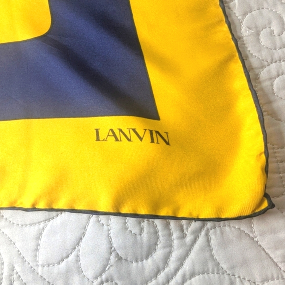 Vintage Lanvin Yellow & Navy Silk Scarf – Made in Italy - Picture 2 of 8